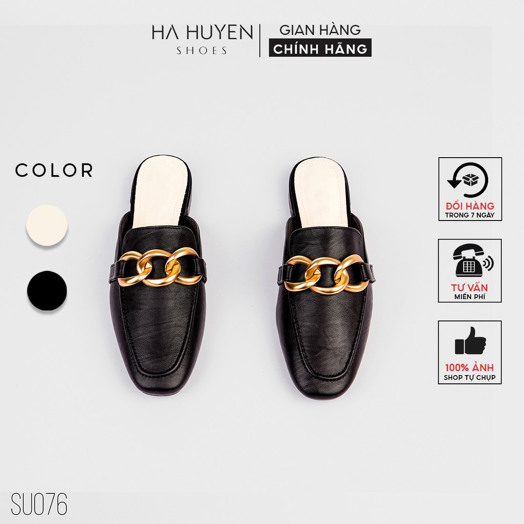 Dép sục nữ Hà Huyền Shoes da phối xích đồng hở gót thời trang - SU076