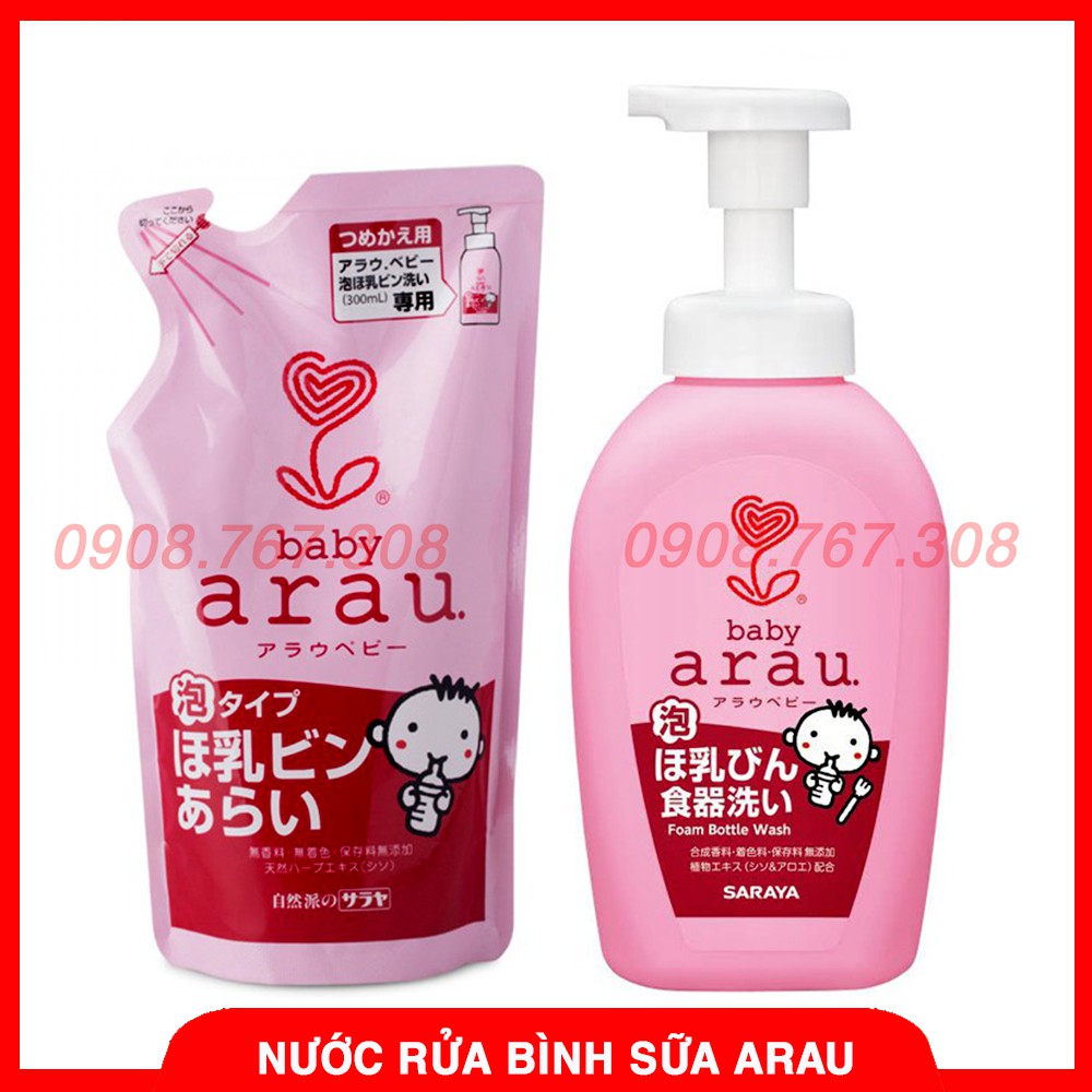 Nước Rửa Bình Sữa Arau Baby Nhật Dạng Túi 450ml/Chai 500ml (Made In Japan)