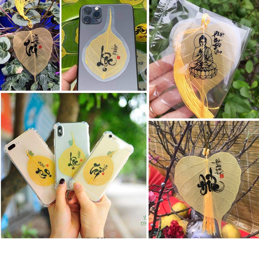 Lá Bồ Đề Mạ Vàng Trang Trí Cây Cảnh, Treo Tường, Treo Xe, Ốp điện thoại may mắn