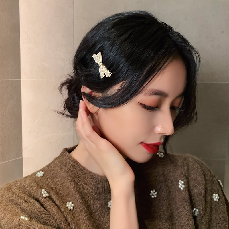Kẹp Tóc Hình Nơ Đính Ngọc Trai Phong Cách Hàn Quốc