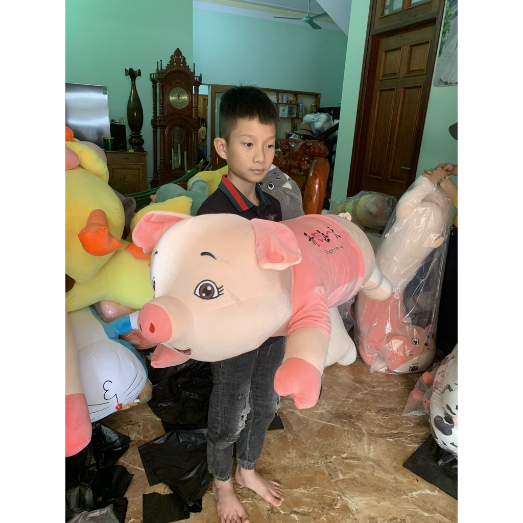 Gấu bông heo áo hồng cute gối ôm lợn đáng yêu mềm mịn, thú nhồi bông cho bé TK23