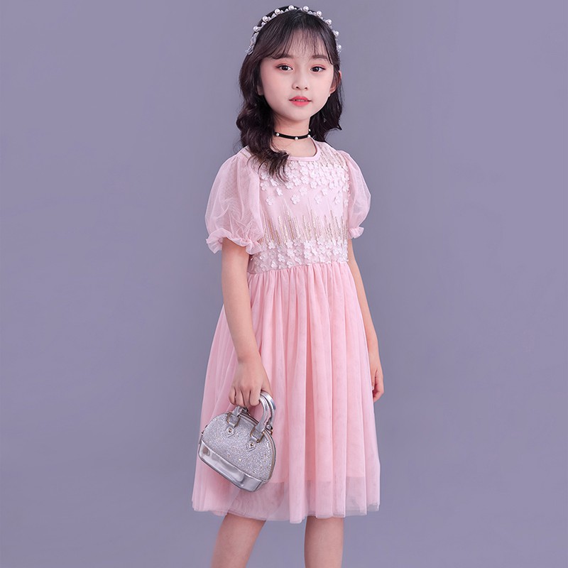 Váy công chúa tay phồng thoáng khí mùa hè cho bé gái từ 2 - 10 tuổi