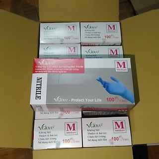 Combo 5 hộp Găng Tay - bao tay - Cao Su Y Tế  Nitrile không bột VGlove hộp 100 cái màu xanh