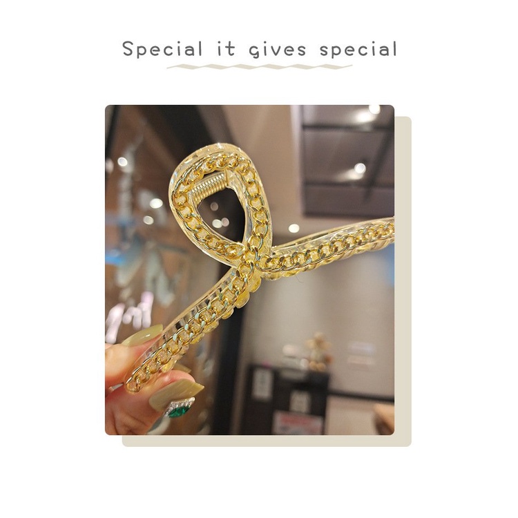 Kẹp Tóc xích vàng Loại Kiểu Thắt Chéo Mạ Vàng Cỡ Lớn Phong Cách Hàn Quốc