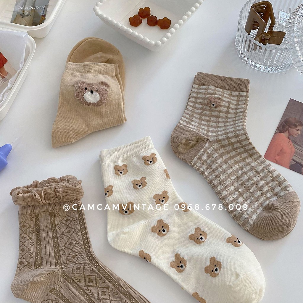 SET TẤT CỔ CAO NAM NỮ  TẤT LOLITA , TONE NÂU VINTAGE , SET TẤT QUÀ TẶNG NOEL NGÀY LỄ