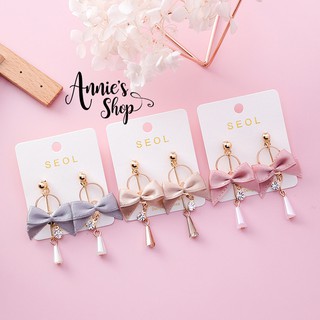BF067 Khuyên tai nơ Handmade tone Pastel Hàn Quốc cao cấp