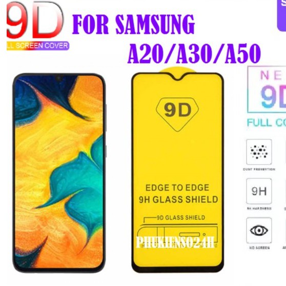 Cường lực FULL MÀN Samsung A20/ A30/A30S/A50/A50S, tặng giấy lau màn hình