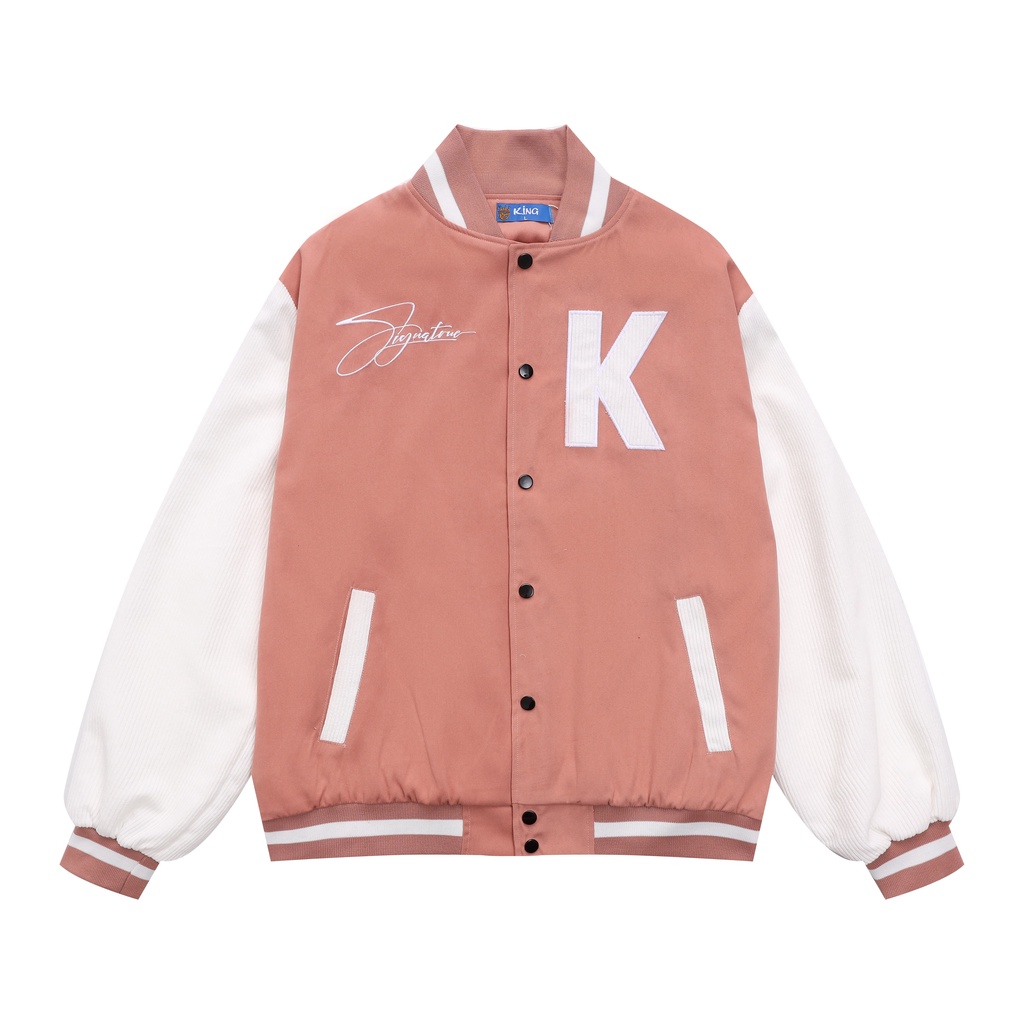 Áo Khoác Nam Nữ Nhung Tăm Jacket Varsity Graffiti King Màu Hồng V5