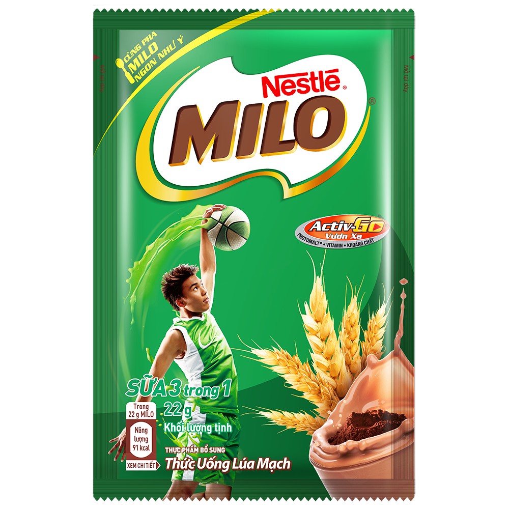 Thức uống lúa mạch Nestlé MILO 3 trong 1 Bịch 220g (10x22g)