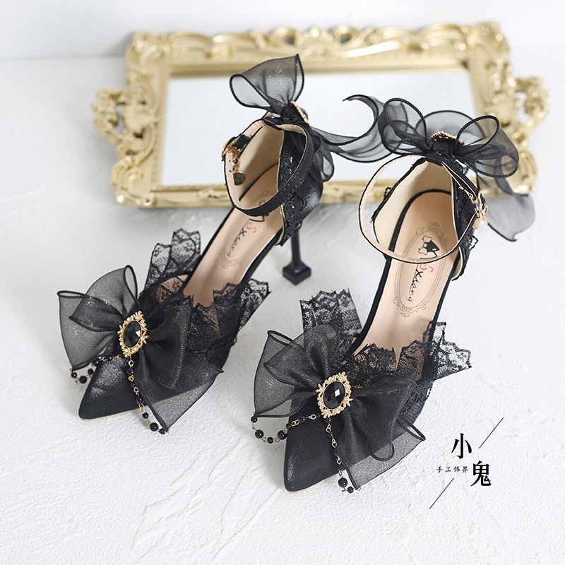 Giày màu đen Lolita ren làm thủ công [ODER- CÓ ẢNH THẬT]