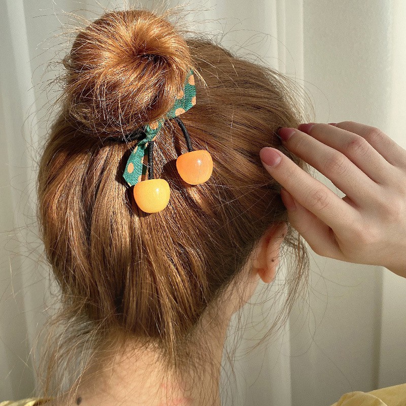 Dây buộc tóc hình quả cherry phối nơ thời trang xinh xắn
