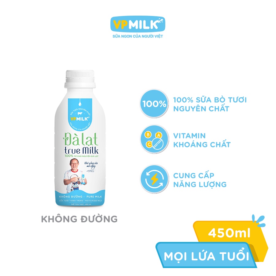 Sữa Tươi Thanh Trùng Đà Lạt True Milk không đường/ít đường