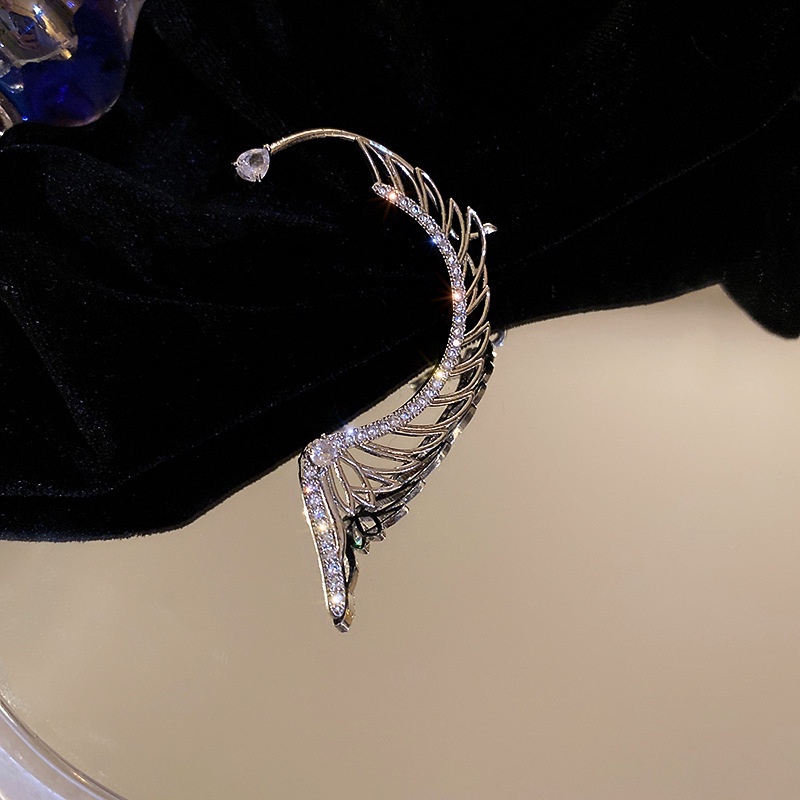 Bông tai mạ bạc 925 hình đôi cánh đính đá thời trang sang trọng