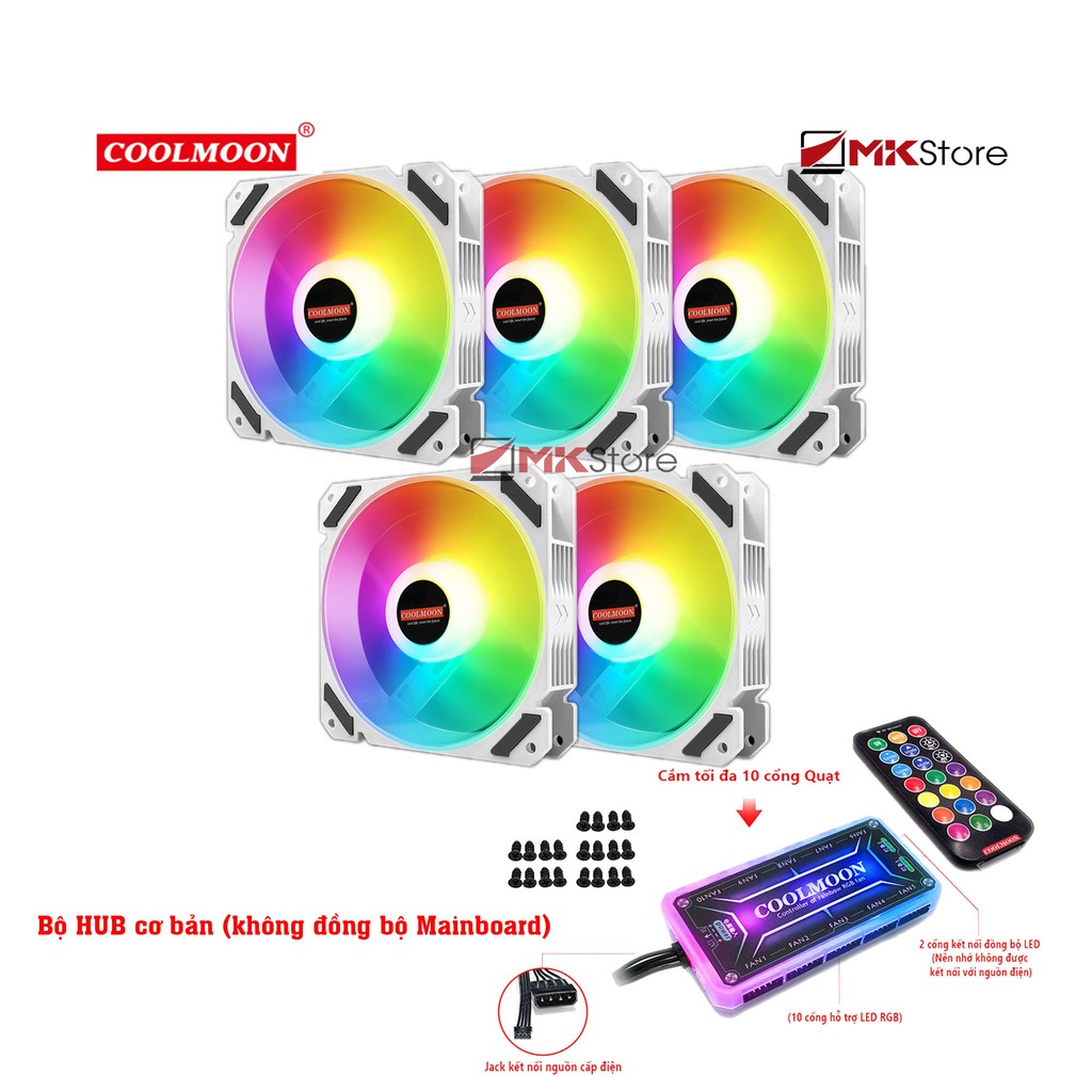 [Mã 253ELSALE hoàn 7% đơn 300K] Combo 5 Quạt làm mát Case Coolmoon CM-JOY RGB 12cm (Trắng)