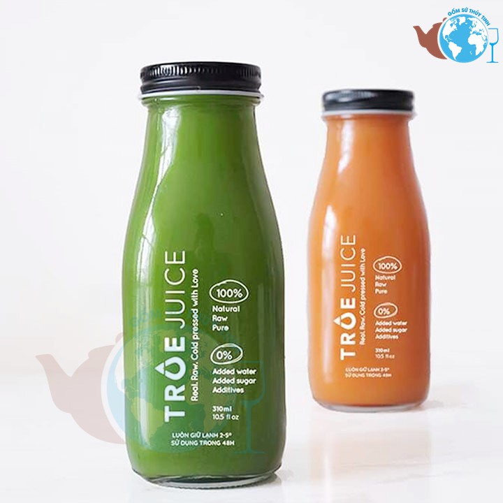 [Mã 44LIFESALE giảm 10% đơn 99K] Chai thủy tinh đựng nước trái cây,detox,sữa nắp thiết đen 300ML