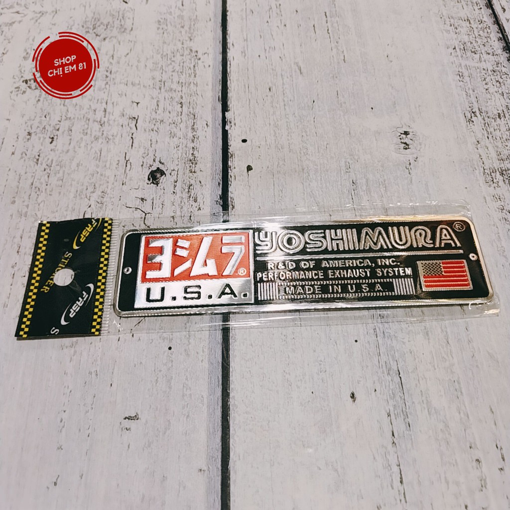Decal tem nhôm dán pô xe chịu nhiệt siêu bền đẹp chữ Yoshimura 14x3.8cm