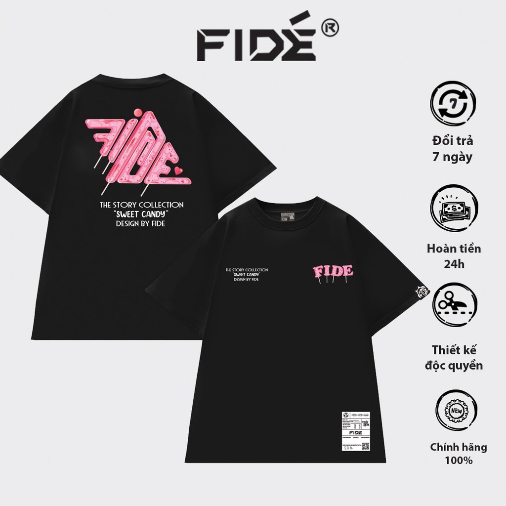 Áo thun tay lỡ FIDE phông unisex nam nữ Signature Cotton oversize form rộng ulzzang Candy Sweet