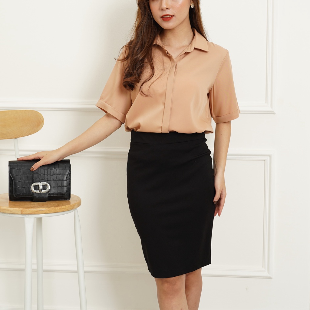Áo sơ mi nữ ngắn tay, áo công sở cộc tay form rộng màu Trắng Đen Be Xanh MISS CLOTHINGS SM-02 | BigBuy360 - bigbuy360.vn