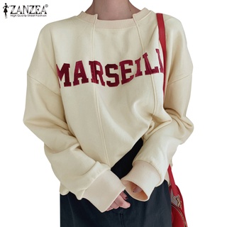 Áo sweatshirt ZANZEA cho nữ dạo phố dáng rộng dài tay màu trơn có thêu chữ 