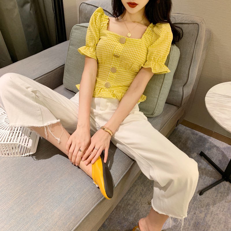 Áo croptop ngắn tay hoạ tiết caro ulzzang siêu sexyyy, xinh xắn