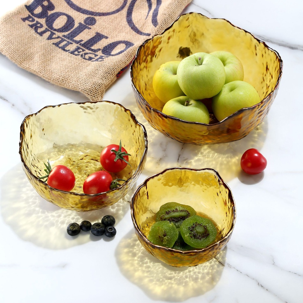 Bộ ba tô thủy tinh trộn salad phong cách Bắc Âu, đồ decor nhà cửa, tô đựng hoa quả thủy tinh chịu nhiệt