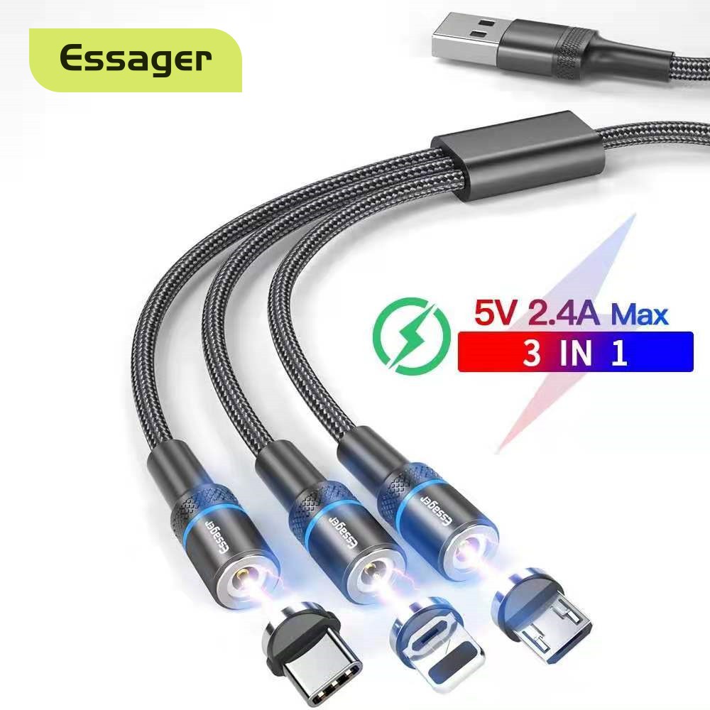 Dây cáp sạc nhanh ESSAGER nam châm cổng micro usb thích hợp cho iP Samsung