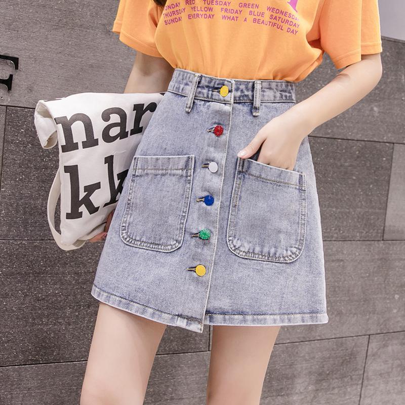Jiashucheng Chân Váy Denim Lưng Cao Phong Cách Hong Kong Thời Trang Mới Cho Nữ