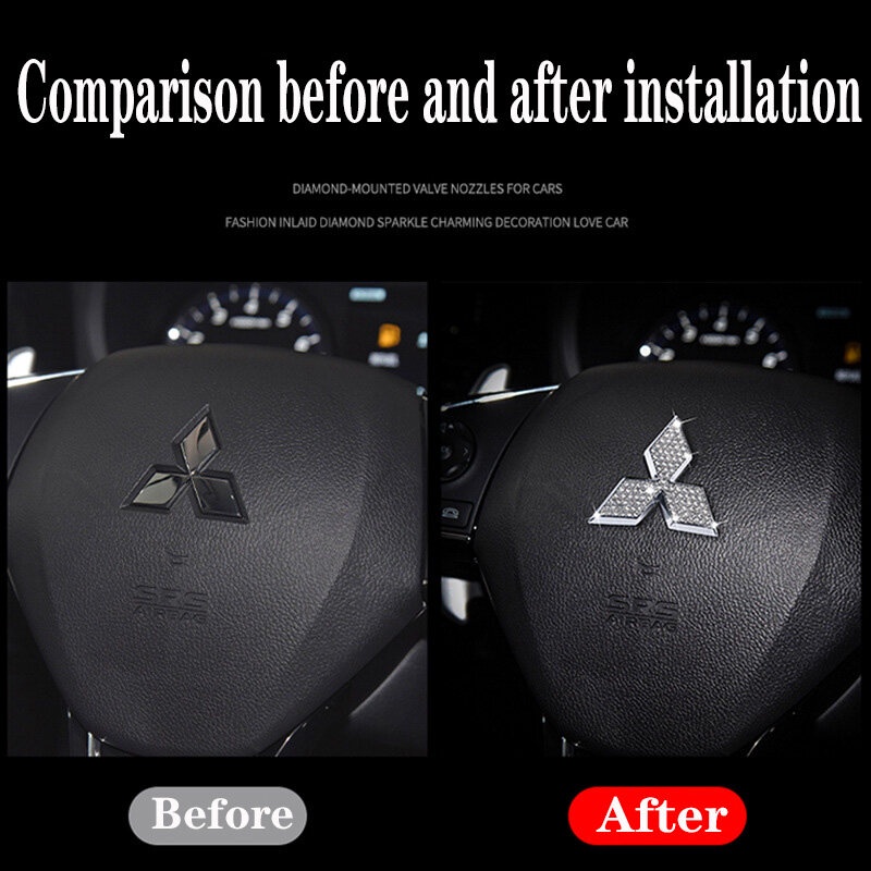 Logo Đính Kim Cương Giả Trang Trí Vô Lăng Xe Hơi Mitsubishi ASX Triton Pajero Outlander Attrage Mirage Xpander Lancer Adventure Grandis Storm Fuso Montero
