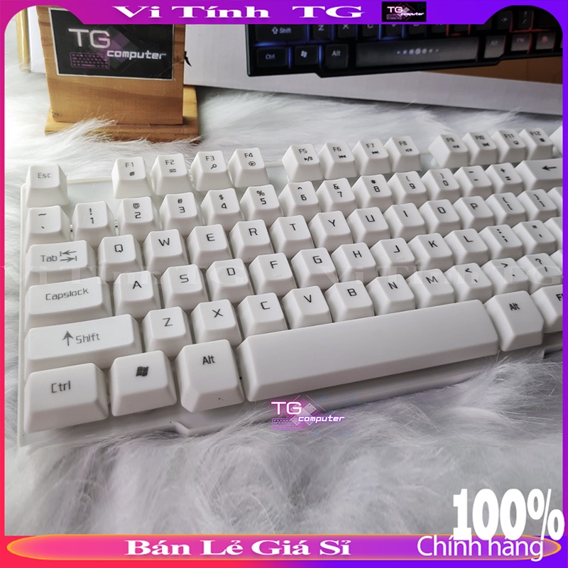 BÀN PHÍM MÁY TÍNH giả cơ màu trắng có led có dây Vi tính TG Divipard