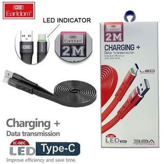 Dây cáp sạc nhanh 3a có đèn led earldom ec-081 dài 1 mét bảo hành 1 năm