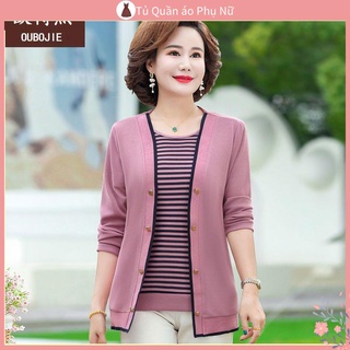 Áo Len Nữ Hàn Quốc Bigsize Set Áo Khoác Cardigan Dệt kim Hai Mảnh Cỡ Lớn Thời Trang Mùa Thu Cho Phụ Nữ Trung Niên Tuổi