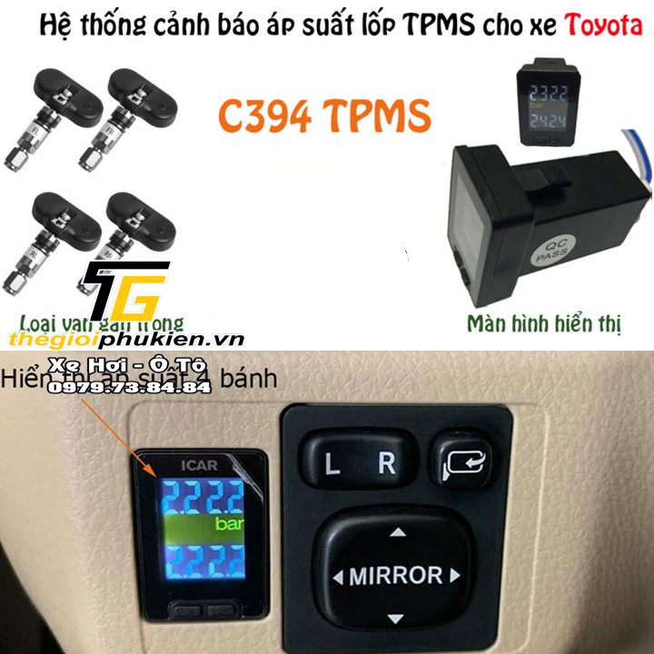 Cảm biến áp suất lốp Ellisafe C394 cho Xe Toyota cắm cổng chờ, loại van lắp trong