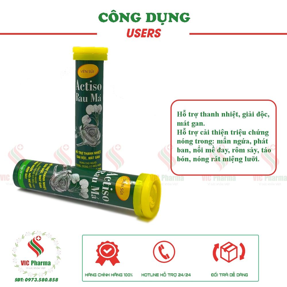 Viên sủi Actiso Rau má hỗ trợ thanh nhiệt, giải độc, mát gan, Tuýp 20 viên