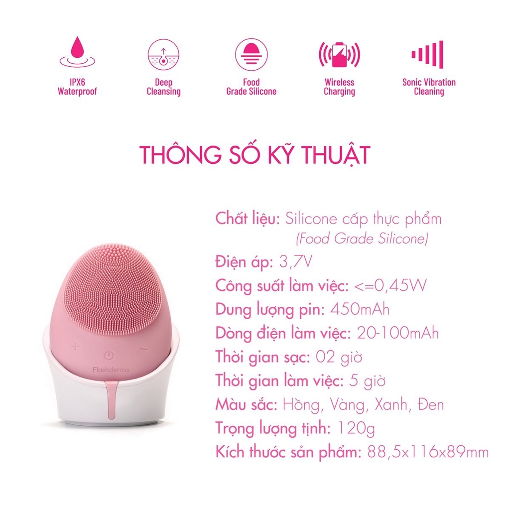 Máy rửa mặt không thấm nước Flashderma phiên bản màu xanh  Wireless Silicon Facial Cleansing Brush