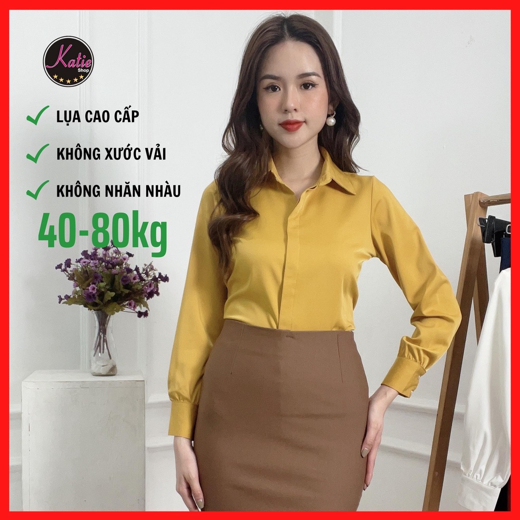 Áo Sơ Mi Nữ Công Sở Màu Vàng Katie Chất Áo Sơ Mi Nữ Lụa Nhật Cao Cấp Cực Sang Trọng Không Nhăn Lv