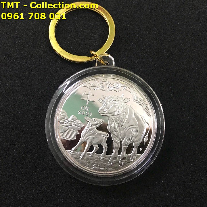 Móc Khóa Xu Úc Hình Con Trâu Bạc, treo chìa khóa, giúp làm tăng thẩm mỹ-TMT Collection - SP005030