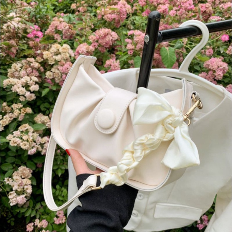 0Túi Xách Nữ Kẹp Nách 2 Dây Da Dầy Quai Phối Nơ  Kiểu Dáng Trẻ Trung Nữ tính