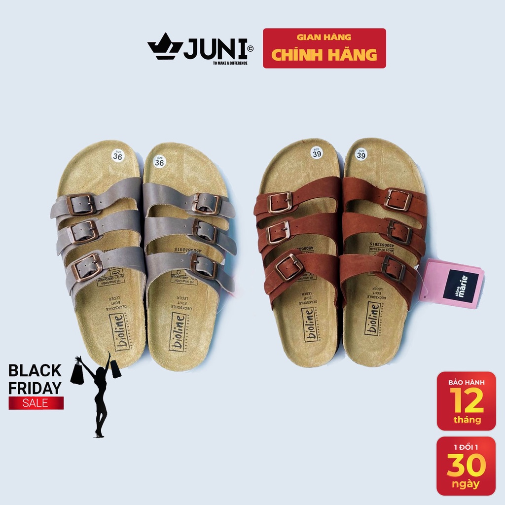 [DA BÒ THẬT] D09-Dép Sandal Birken da bò quai ngang Bioline Unisex (Đế trấu, da bò thật nguyên tấm) – Juni Store