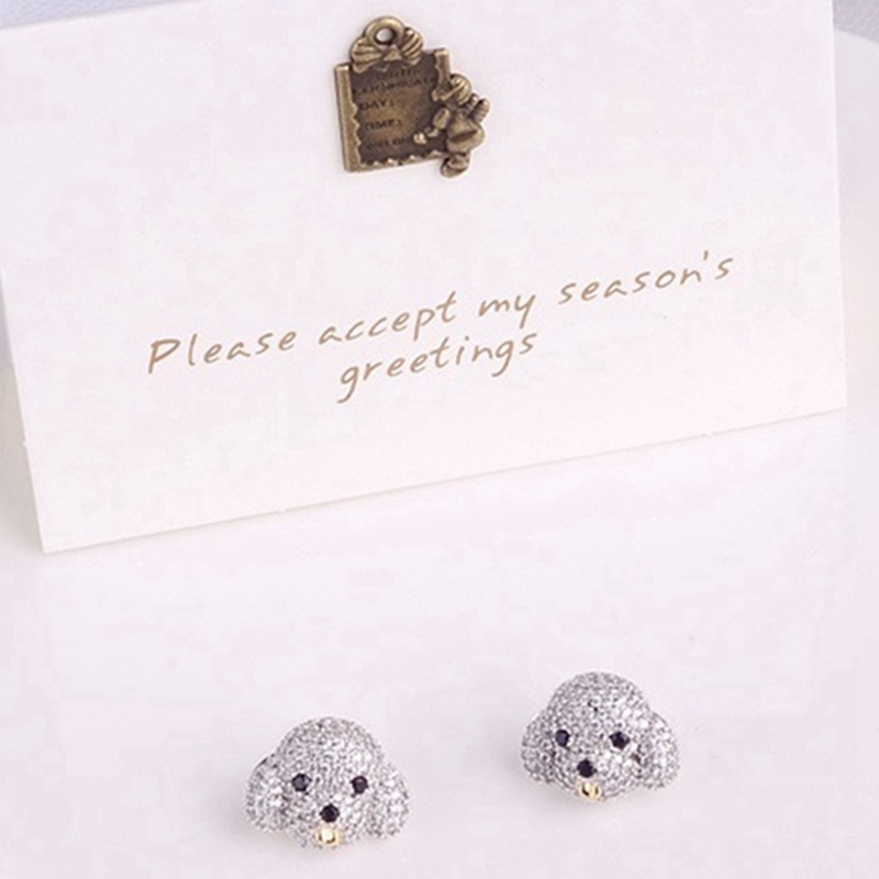 Dog Zircon Stud Earrings Huskie Akita Poodle Cute Lovely Animals Rhinestone Crystal Earrings