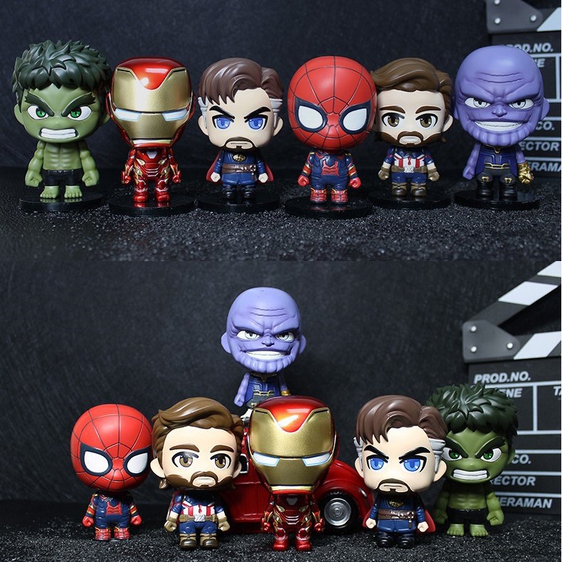 Bộ sưu tập để bàn trang trí 6 mô hình siêu anh hùng mini Marvel cực đáng yêu