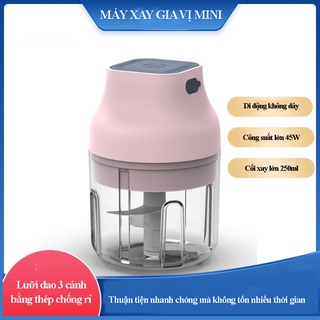 Máy xay gia vị mini đa năng sạc pin lưỡi dao 3 cánh chống rỉ, công suất 45W dung lượng pin 1200mAh thể tích 250ml