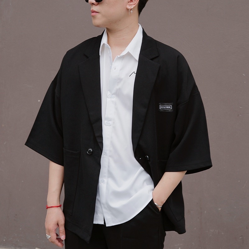 Áo khoác blazer tay lỡ unisex nam BIGSIZE áo vest form rộng chất liệu tuyết mưa cao cấp có size lớn cho người béo