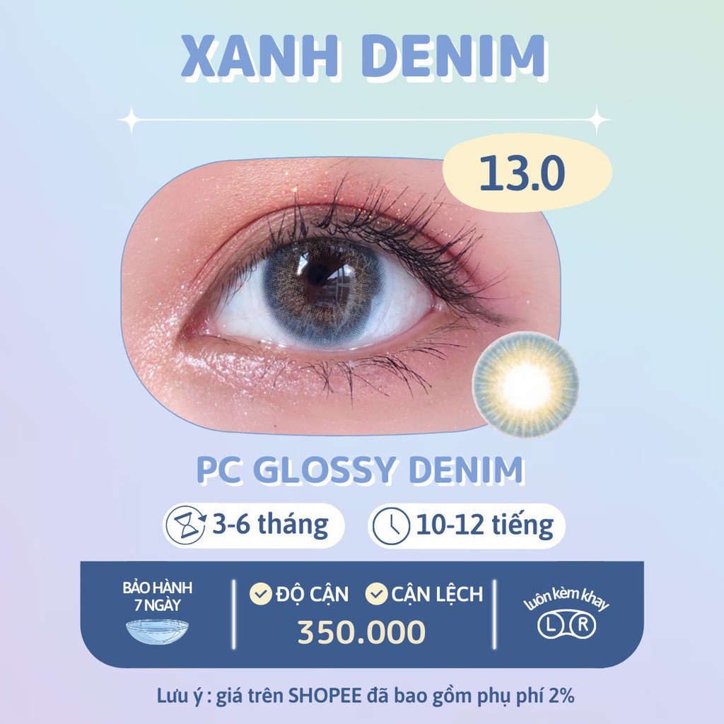 Kính áp tròng xanh denim Siesta Glossy blue dành cho mắt nhạy cảm - Pc Hydrogel | Hạn sử dụng 6 tháng