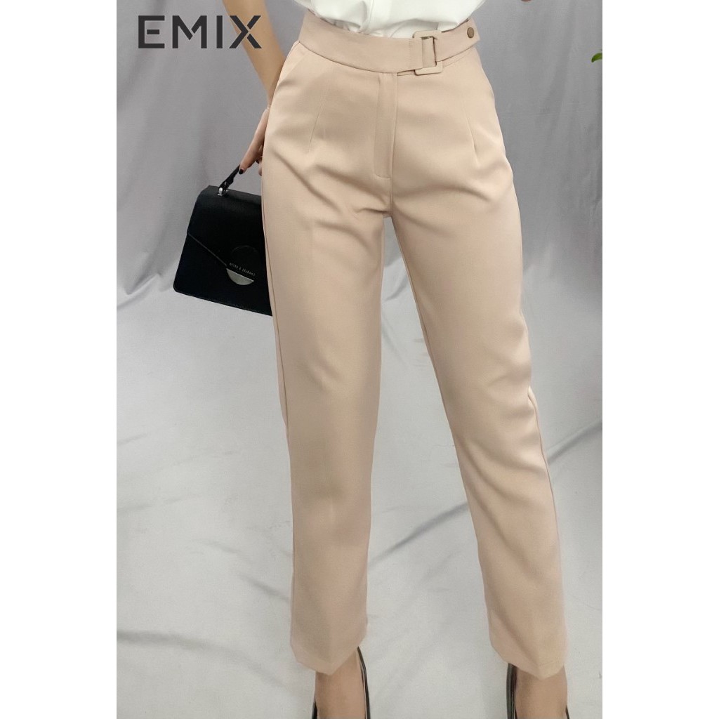 Quần tây nữ công sở baggy kèm đai EMIX (2 màu), dáng dài, form rộng, cạp cao, đai vuông, vải tuyết mưa, mềm mịn 028