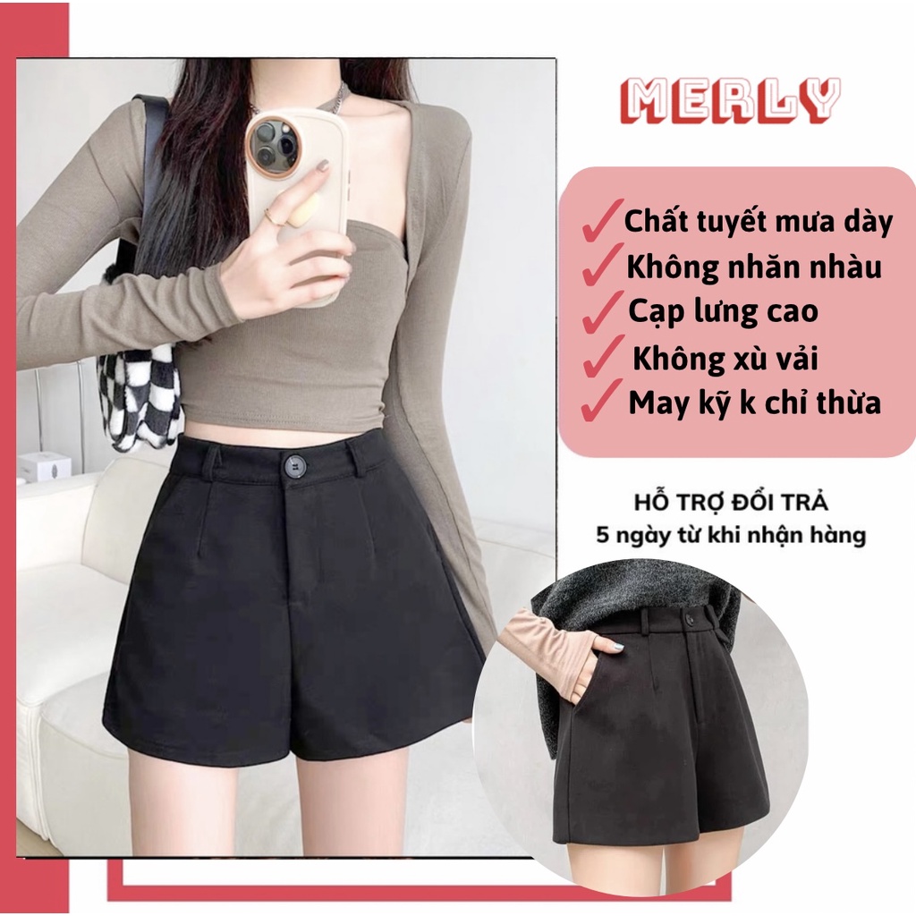 Quần short nữ lưng cao ống rộng lưng thun màu đen Merly Official - quần đùi sooc nữ ngắn bigsize | BigBuy360 - bigbuy360.vn