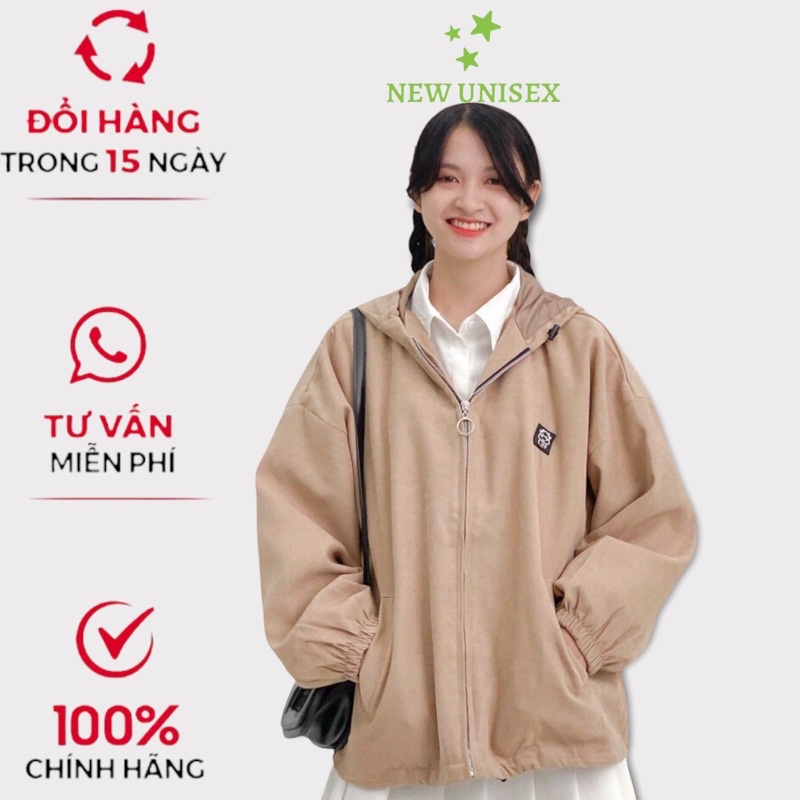Áo Khoác Nữ Có Nón, Hai Lớp Chất Liệu Da Lộn Lót Dù Logo Thêu Nhỏ Xinh Form Rộng Thoải Mái [NEW UNISEX]