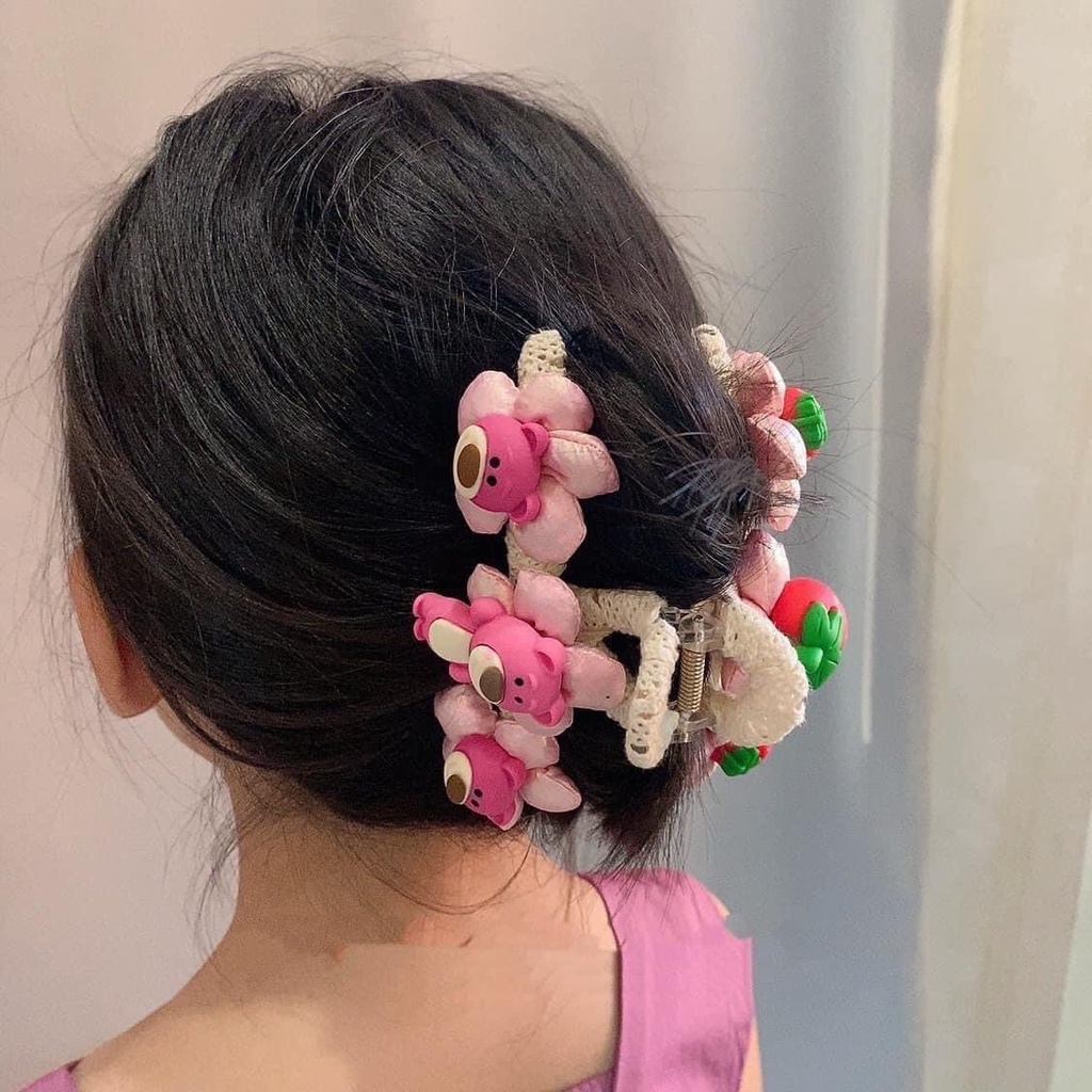Kẹp tóc gấp gấu hình dâu hoa