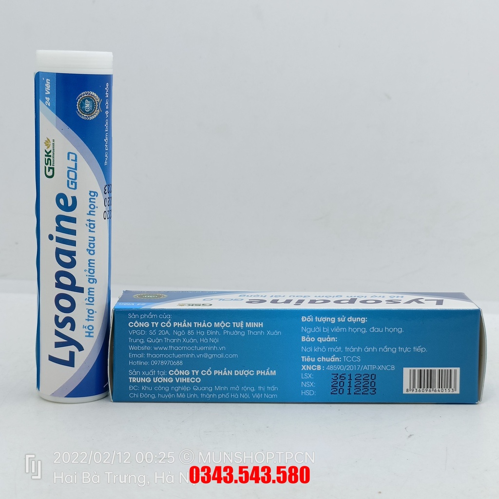 Lysopaine Gold - Hỗ trợ làm giảm đau rát họng tuýp 24 viên