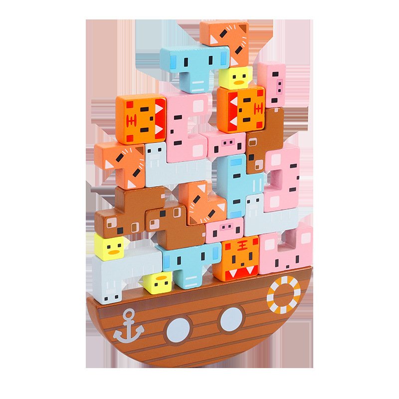 Đồ Chơi Thuyền Cân Bằng Động Vật 3D Bằng Gỗ Nhiều màu Nhiều Cách Chơi