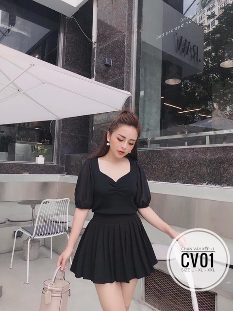 BIGSIZE Chân váy xếp li CV15 Màu sắc: đen - trắng - nude